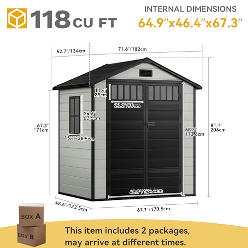 DWVO 6x4.4 FT Resin Storage Shed with Fence-Style and Side Windows, Blue-Gray