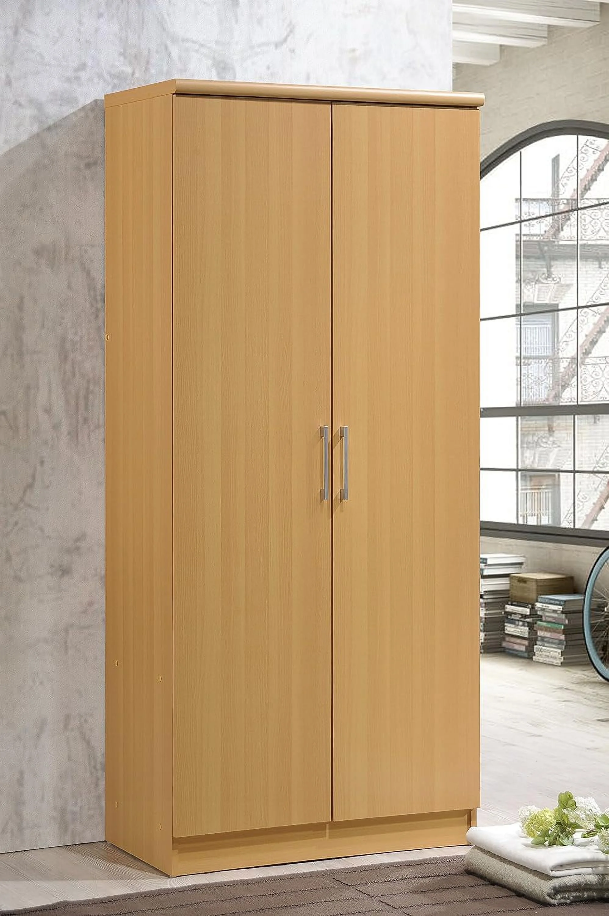 IMPORT 2 Door Wardrobe With Adjustable/Removable Shelves & Hanging Rod, Beech