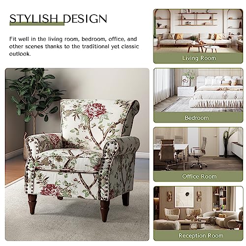 HULALA HOME Modern Wingback Accent Chair with Wood Legs & Removable Cushion, Comfy Upholstered Armchair with Nailhead Trim