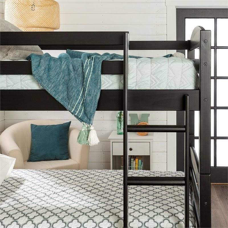 Pemberly Row Twin Over Twin Solid Wood Bunk Bed in Black