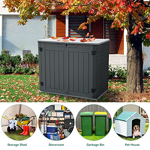 YITAHOME Outdoor Horizontal Storage Sheds w/o Shelf, Weather Resistant Resin Tool Shed, Multi-Opening Door for Storage of Bike, Trash Cans