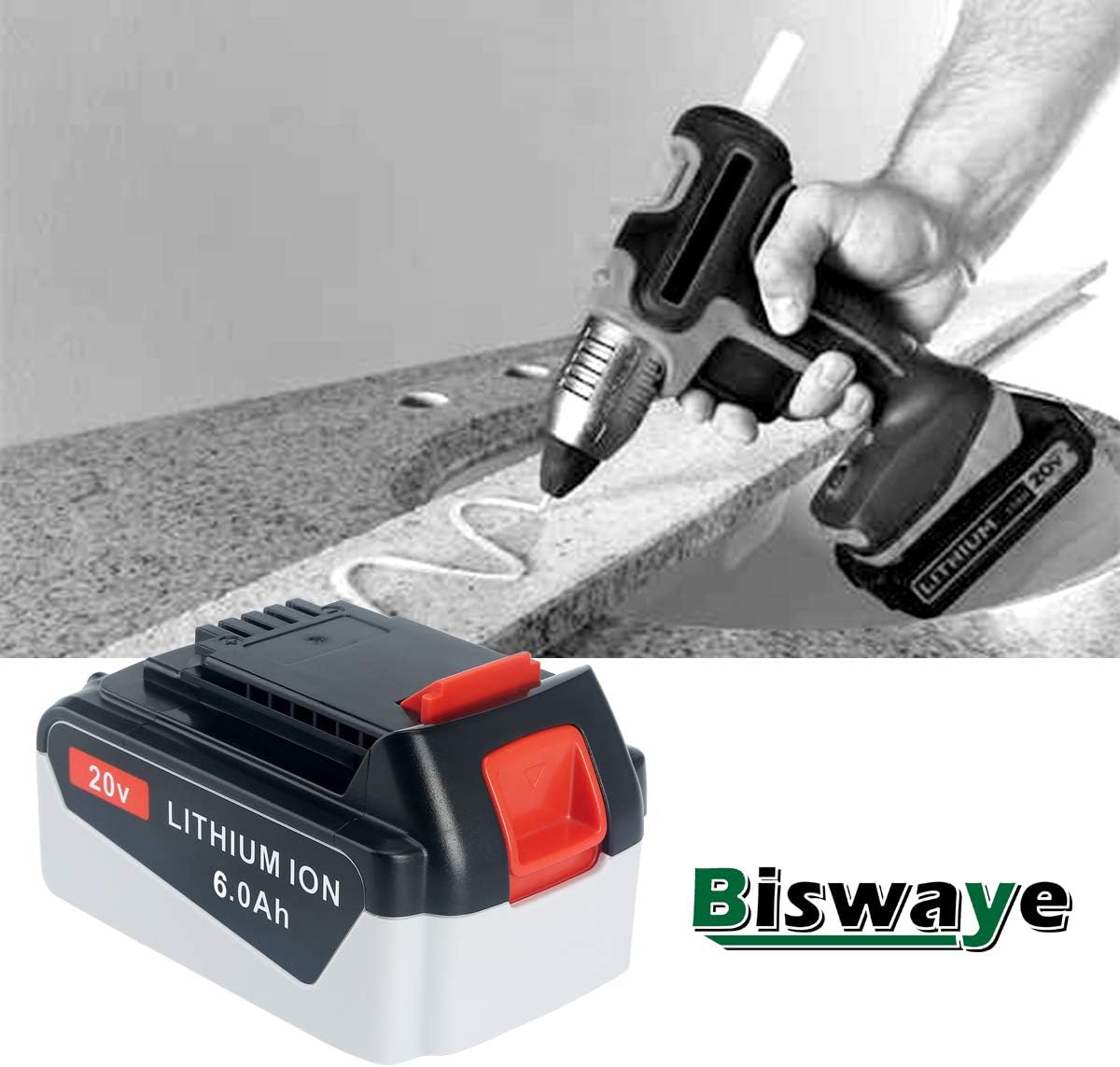 Biswaye 2Pack 20V MAX 6.0Ah Battery Replacement for Black & Decker 20-Volt Max Lithium Battery LBXR20 LB2X3020-OPE LBXR2020-OPE LB20 LBX20 LBX4020