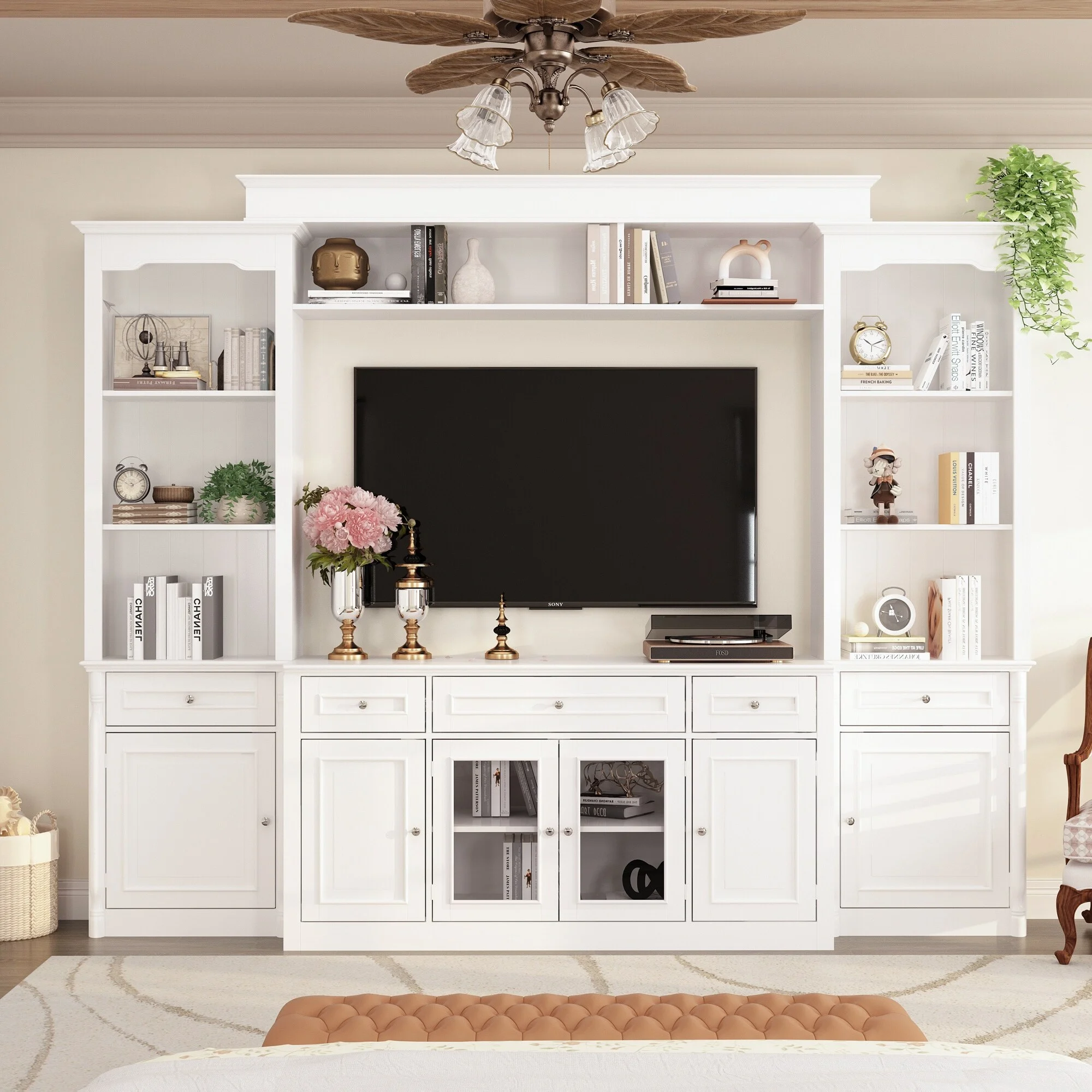 104.3"x82.3" Complete Entertainment Wall Unit White TV Stand Display TV Stand