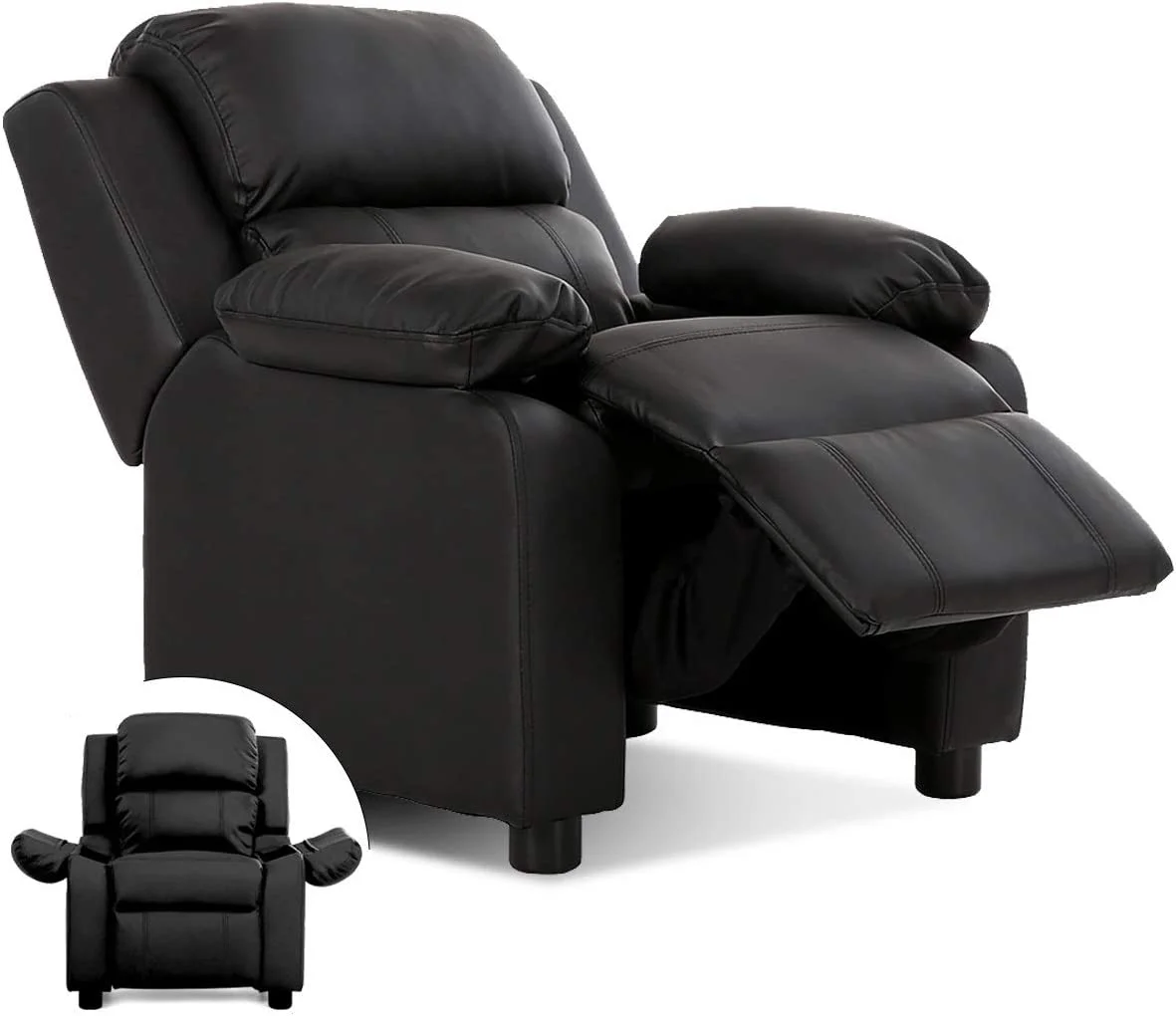 Kids Recliner, Leather Recliner Chair w/Footrest, Armrest Storage, Headrest & Lumbar Support, Ergonomic Lounge Chair for Living & Gaming Room