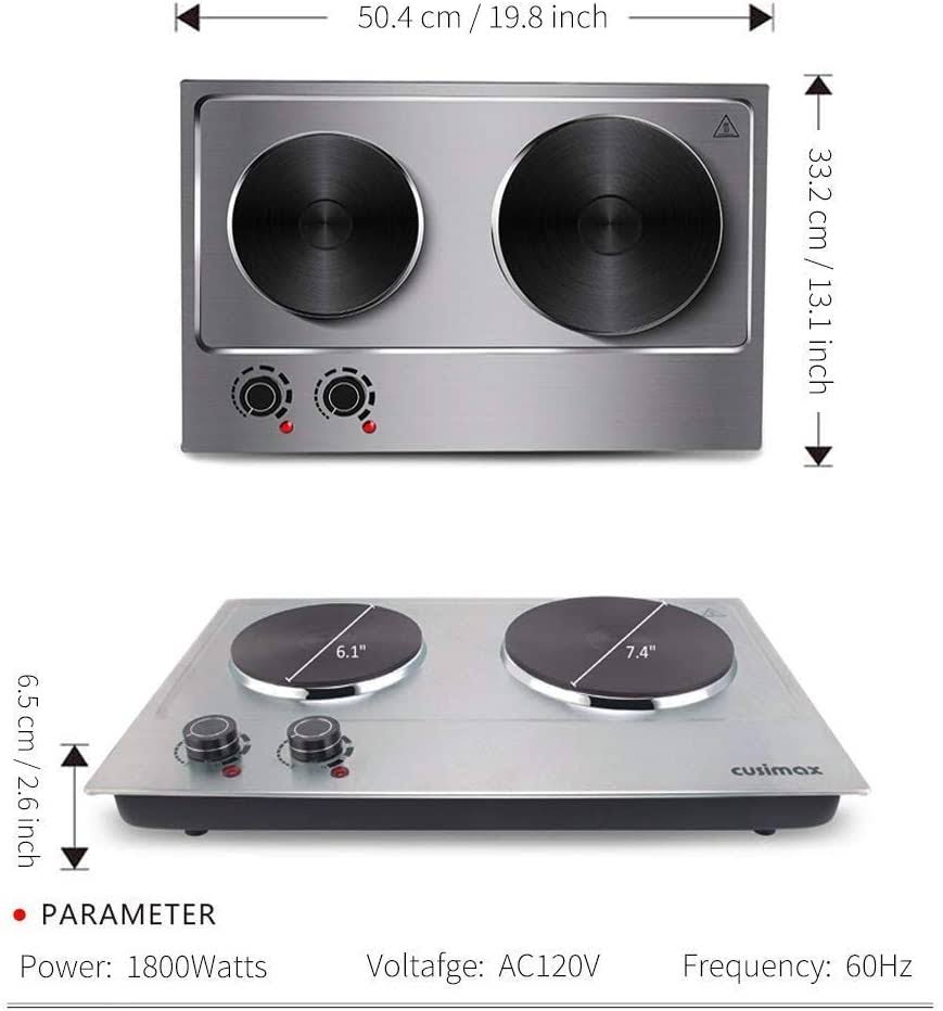 Cusimax Hot Plate , 1800W Electric Double Burner Countertop Cast Iron HEATING Plate