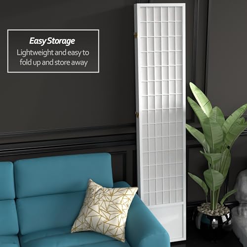 Red Lantern 7 ft. Tall Window Pane Shoji Screen-White-3 Panels Room Divider