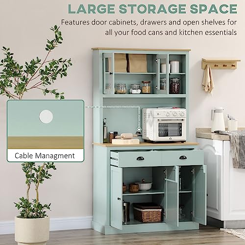 HOMCOM 71" Freestanding Pantry, Kitchen Buffet with Hutch, Modern Storage Cabinet, Microwave Cabinet with Drawers, Glass Doors