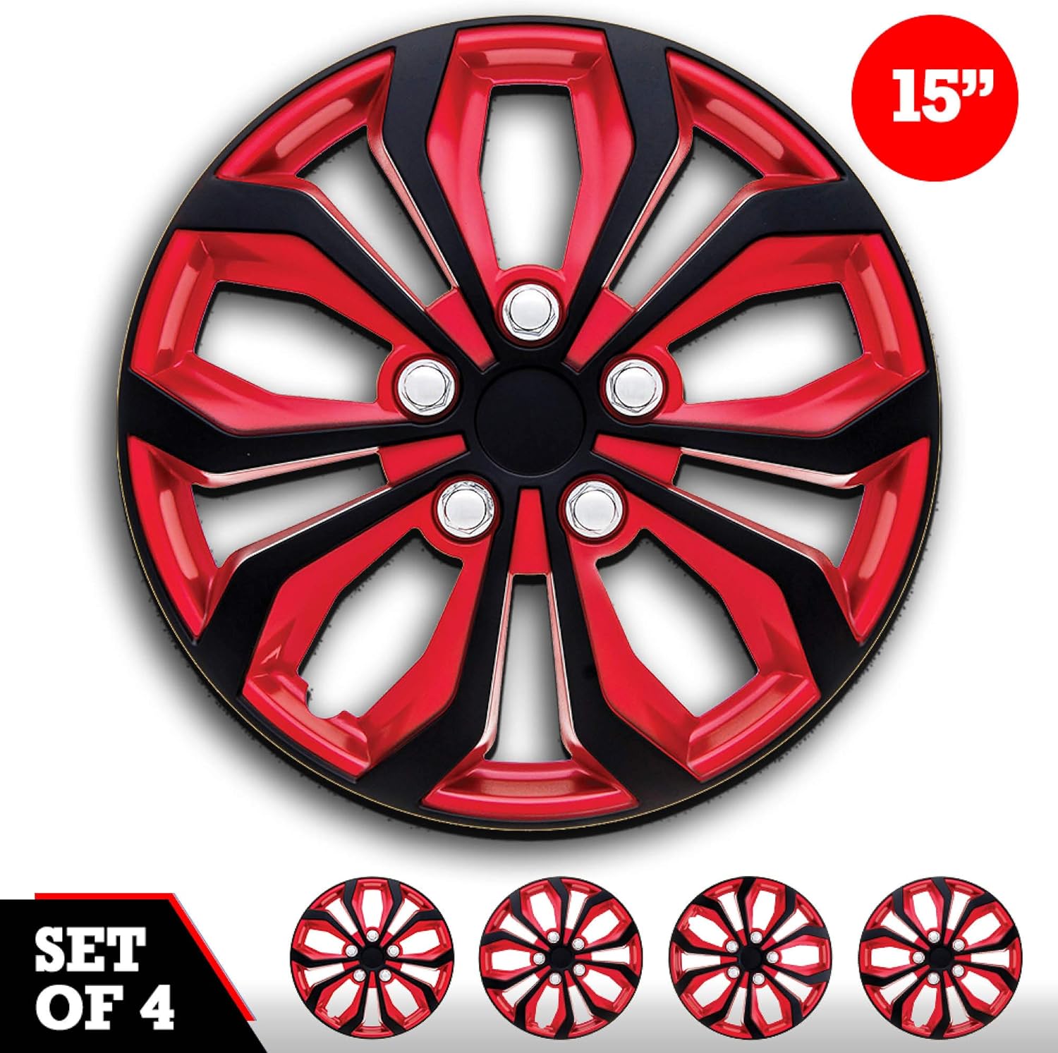 Swiss Drive Hubcaps 16 Set of 4 -Luxurious Red and Black Design – Durable and Reliable