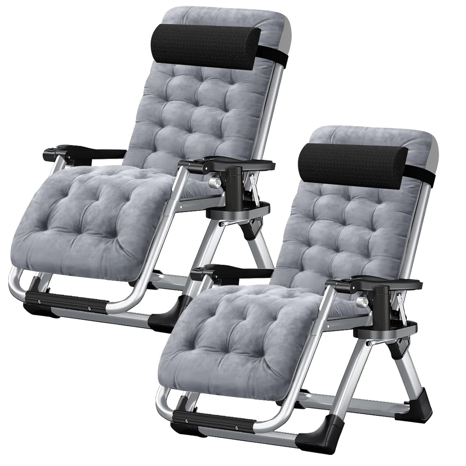 Slsy XL Zero Gravity Chair, Oversized XL 2 Packs Folding Lounge Chair, Patio Recliner, Folding Reclining Chair with Removable Mattress, Cup Holder
