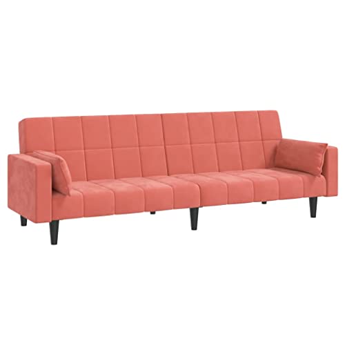 2-Seater Sofa Bed with Two Pillows Pink Velvet,Multifunctional Sofa Bed with Modern Design for Practical and Comfortable Living Spaces