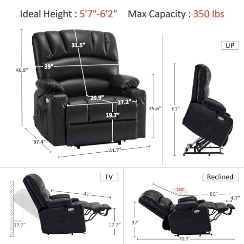 MCombo Oversized Power Lift Recliner Chair for Elderly, Lift Chair with Heat and Massage, Lift Recliner for Big and Tall, Cup Holders