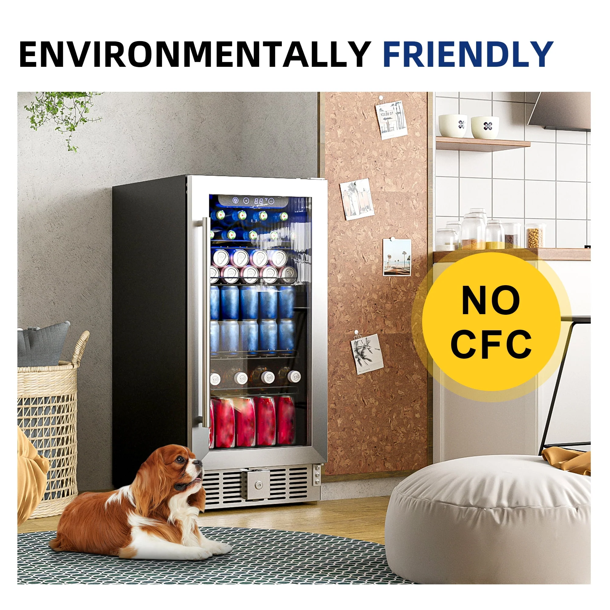 Simzlife 15 Beverage Cooler Under Counter Beverage Refrigerator Beer Fridge with Glass Door