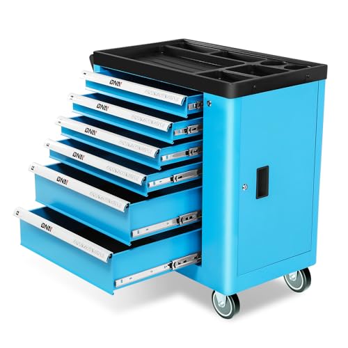 DNA MOTORING 7-Drawer Rolling Tool Cabinet Chest with Keyed Locking System Non-Slip Mat, for Garage Warehouse Workshop, Green, TOOLS-00399