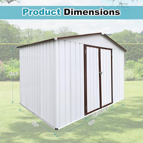 8x6 FT Outdoor Storage Shed, Metal Tool Shed with Lockable Doors, Peaked Roof & Frame Floor