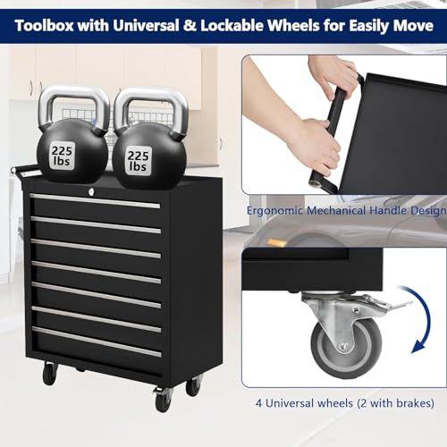 Rolling Tool Chest, 4 Drawers Tool Storage Cabinet, Toolbox with Wheels, Portable Tool Cabinet Organizer with Locking System & Drawer Liners