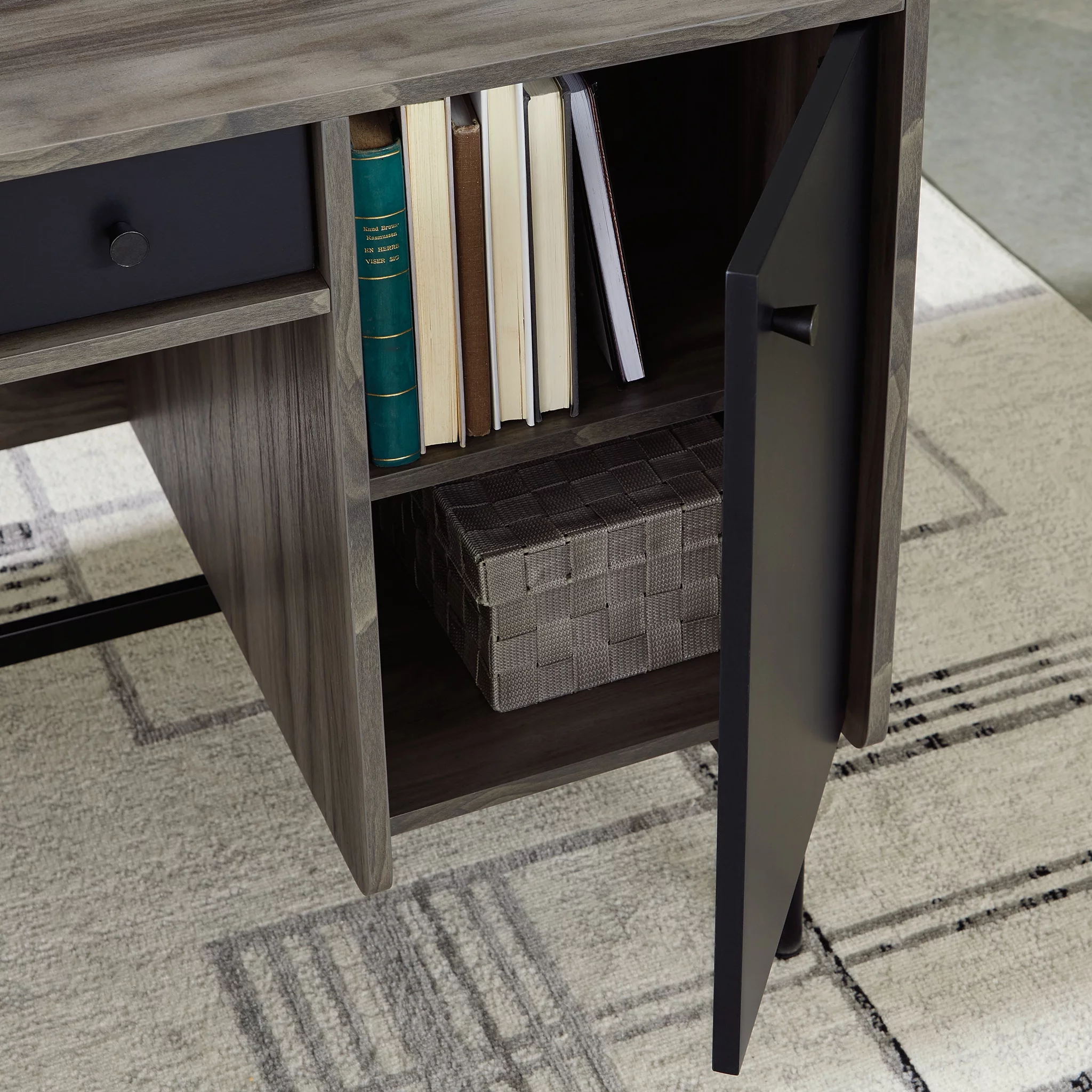 Sauder Harvey Park Double Pedestal Home Office Desk with Storage, Jet Acacia Finish