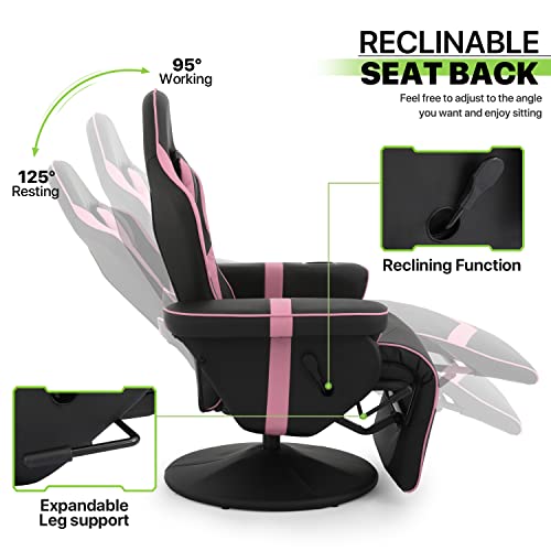 Magshion 360° Swivel Gaming Recliner Chair, Ergonomic PU Leather Reclining Chair with Adjustable Backrest, Footrest, Cup Holder & Neck Support