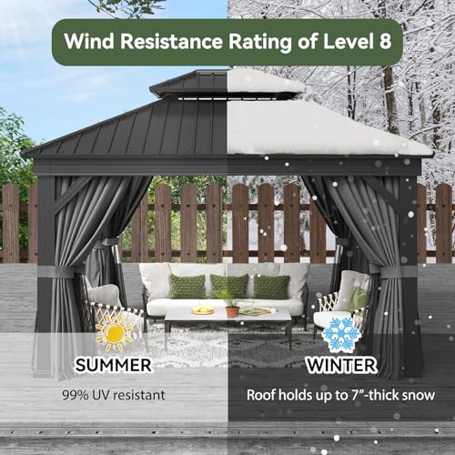 Aoxun 10' X 12' Hardtop Gazebo, Aluminum Outdoor Gazebo with Galvanized Steel Double Top Canopy