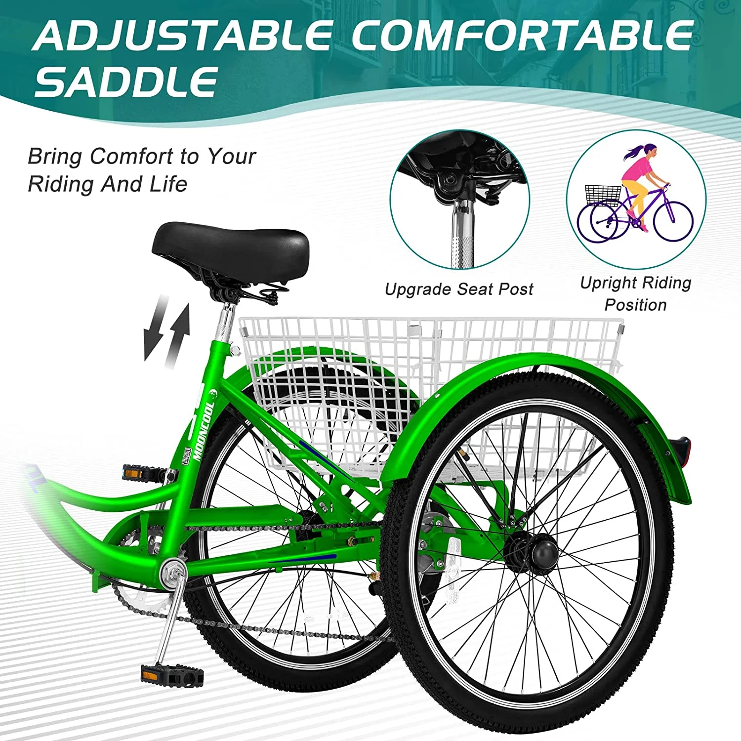 Docred Adult Tricycle 7 Speed 24 Inch Three Wheel Bike Cruiser Trike for Men/Women/Seniors