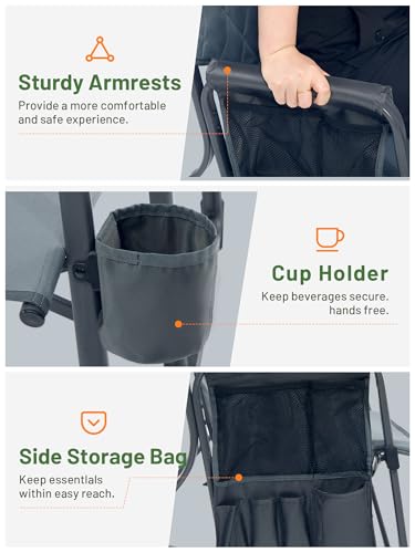 TIMBER RIDGE Folding Rocking Camping Chair, 400lbs Capacity Portable Oversized Outdoor Rocker with Hard Armrests, Cup Holder & Side Pocket