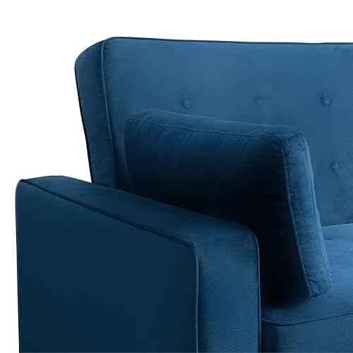 Serta Ainsley 72.6" Convertible Sleeper Sofa, Queen Size, Dreamcoil Comfort, Soft Velvet Fabric, Navy