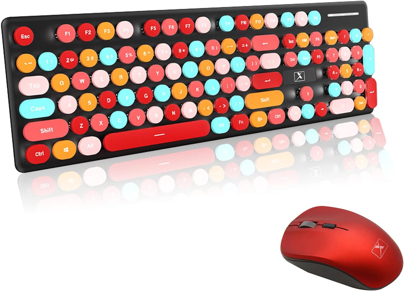 E'LIXEFE Wireless Keyboard and Mouse Combo,White Backlight Cute Round Retro Typewriter Keycaps Ergonomic Keyboard for Computer, Laptop,Desktop,PC