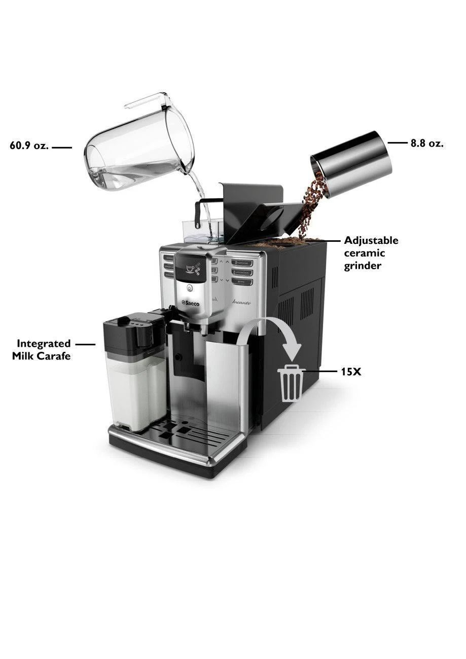 Saeco Incanto HD8917 Automatic Espresso Machine and Grinder - Stainless Steel/Black