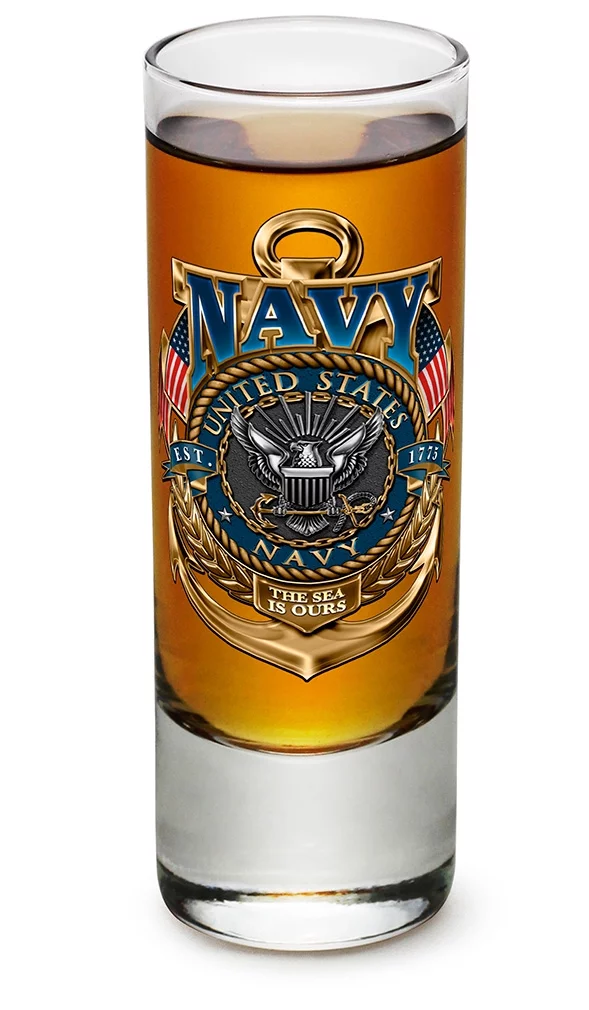 Shot Glasses  United States Navy Gifts for Men or Women  US Navy American Soldier Shot Glasses  The Sea Is Ours Glass Shot Glasses with Logo