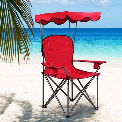 Portable Folding Beach Canopy Chair with Cup Holders-Blue Arlmont u0026 Co. Color: Red