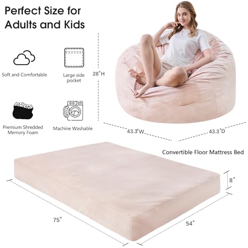 Bean Bag Chairs for Adults - Giant Bean Bag Chair Convertible Bean Bag Bed - Beanbag Chair with Micro Fiber Cover/Furniture Foam Filler