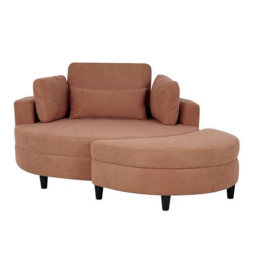 51.5-Inch Oversized Swivel Accent Barrel Chair with Storage Ottoman ,Button Decor and 4 Pillows