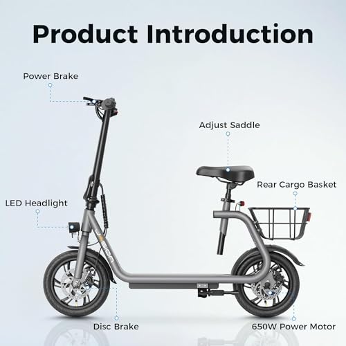 Jasion JS3/PRO Electric Scooter with Seat, 650/850W Peak Motor, 20/25Miles Ranges Scooters for Adults, 20/25MPH Max Speed