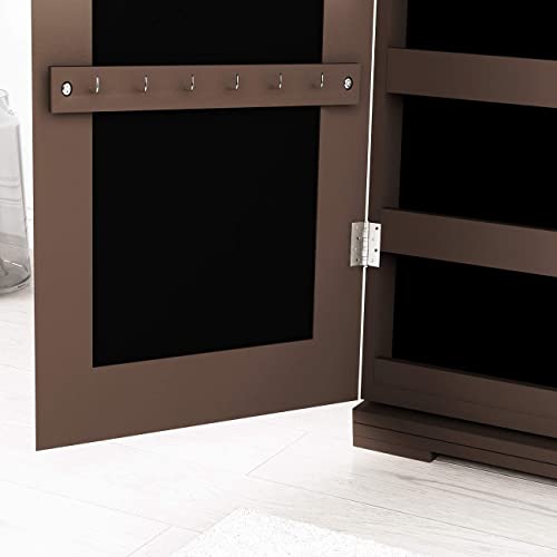 SDHYL Rotating Jewelry Cabinet with Mirror, Full Length Wooden Storage Armoire with Lock