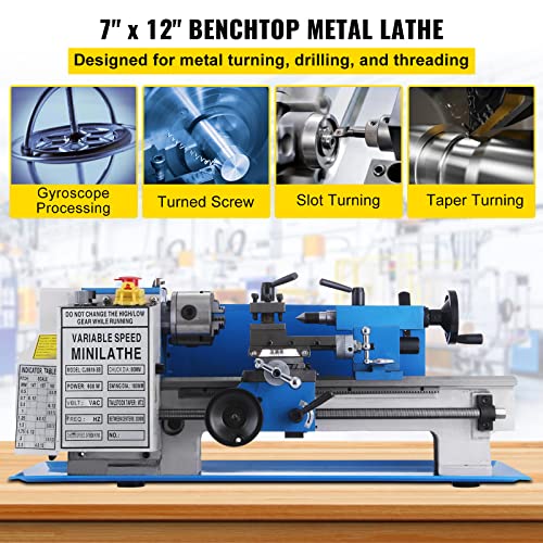 VEVOR Metal Lathe 7 x 12 Inch, Precision Mini Metal Lathe 2250 RPM 550W Variable Speed