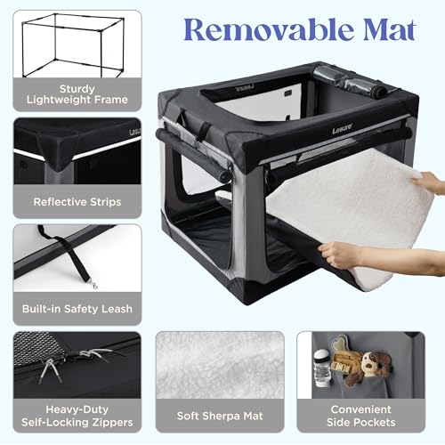 Lesure Soft Collapsible Dog Crate - 42 Inch Portable Travel Crate for Extra Large Dogs Indoor & Outdoor