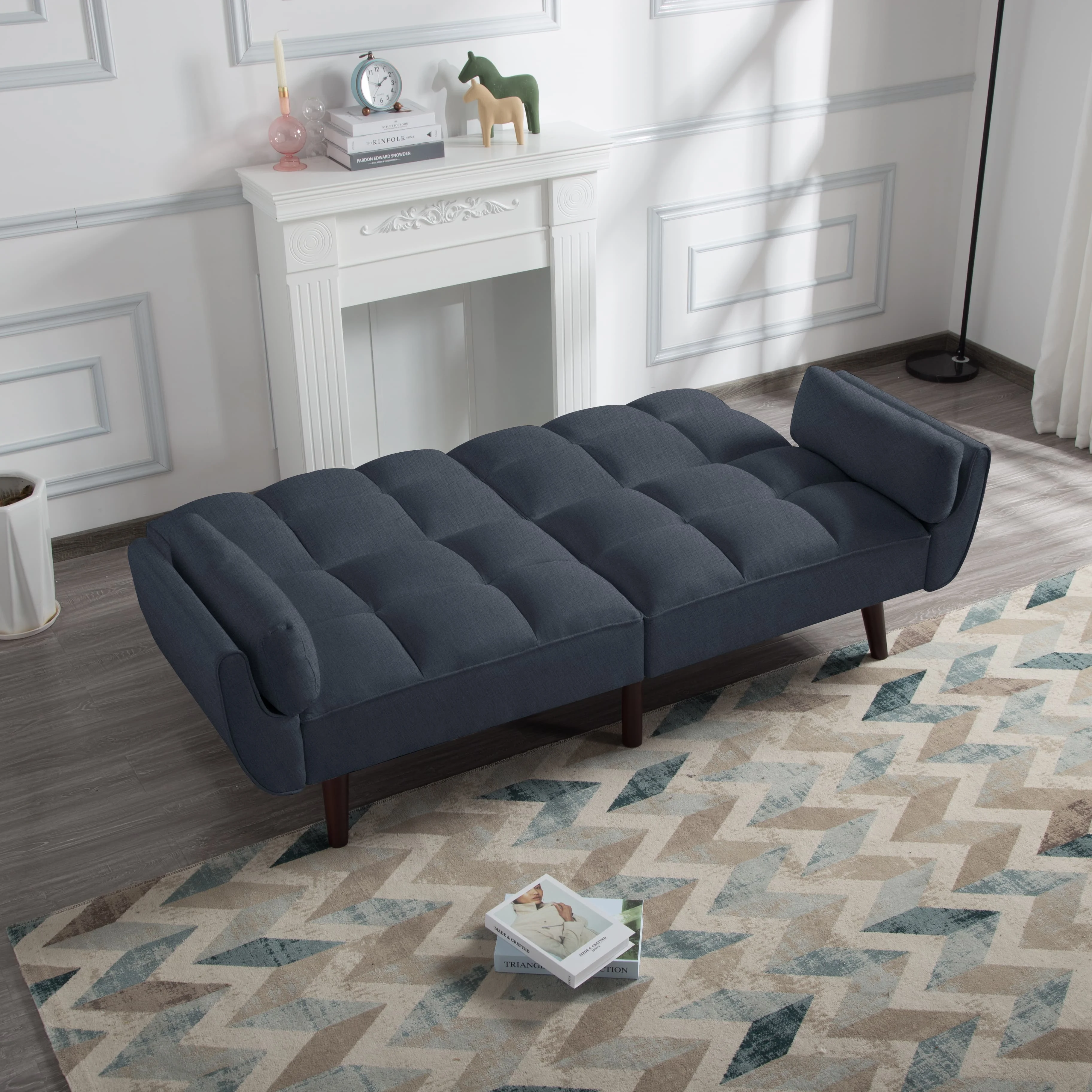 BSHTI 76” Futon Sofa Bed,Upholstered with Polyester,Wood Frame,2 Arm Pillows Included,3 Adjustable Positions ,5 Colors for Choosing