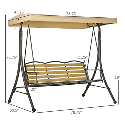 Outsunny 3-Seat Patio Swing Chair with Seat Cushion, Porch Swing Glider with Adjustable Canopy, Weather Resistant Steel Frame, for Porch, Garden