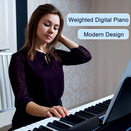 88 Key Digital Piano, Semi Weighted Electronic Keyboard Piano with Music Stand, Power Supply, Sustain Pedal, Stand, Bluetooth, MIDI
