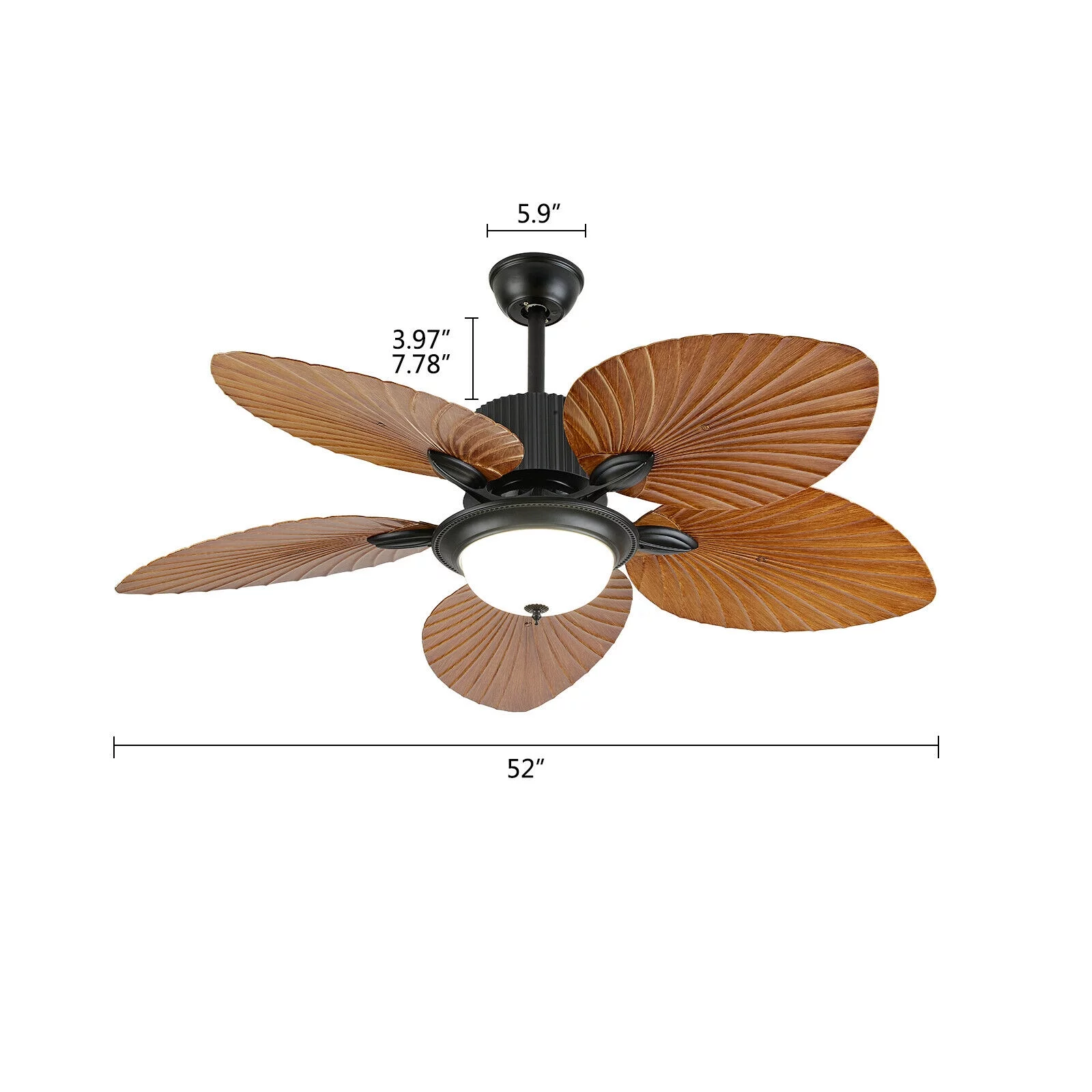 Miumaeov 52inch Tropical Palm Ceiling Fan with Light and Remote 5 Acrylic Palm Leaf Blades Tropical Ceiling Fan for Living Room Kitchen Bedroom