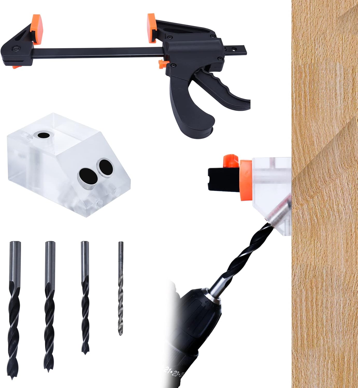Muzata Drill Guide for Cable Railing Lag Screw Kit Wood Post, Portable Multi-Angle Visible Jig, Fit 30 45 90 Degree Deck Stair Angled Installation
