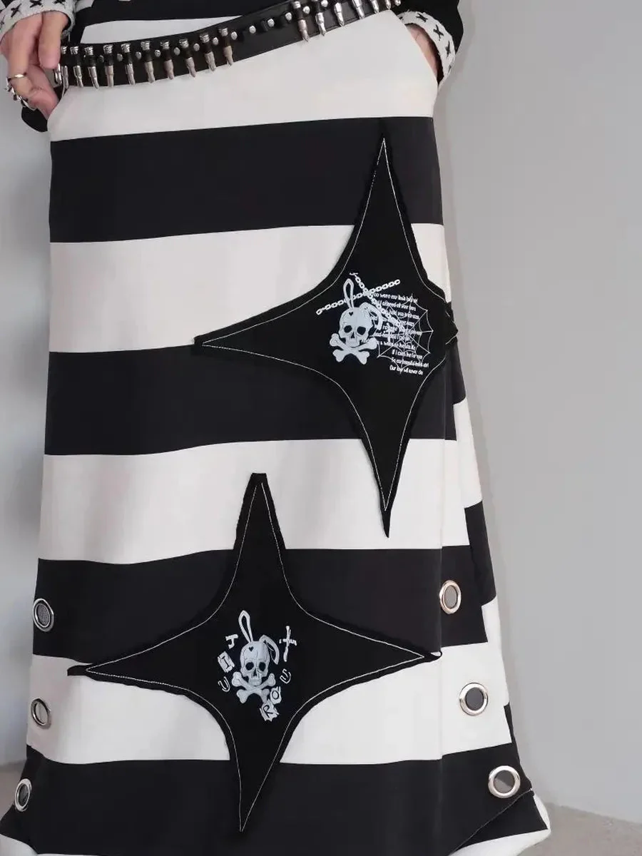 'Hotot' Harajuku Punk Black White Midi Skirt
