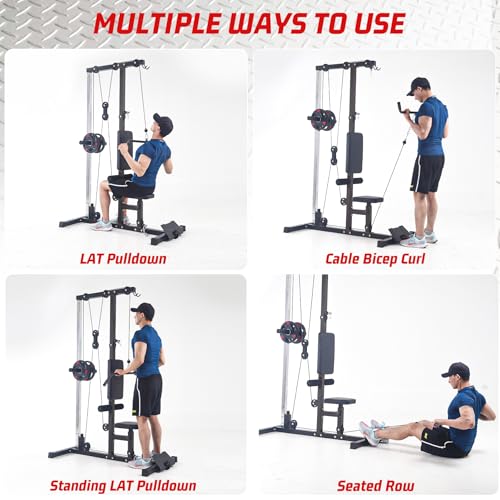 LAT Pulldown Machine, Multi-Functional Cable Machine with High and Low Pulley Station, Row Cable Machine Home Gym with Leg Support