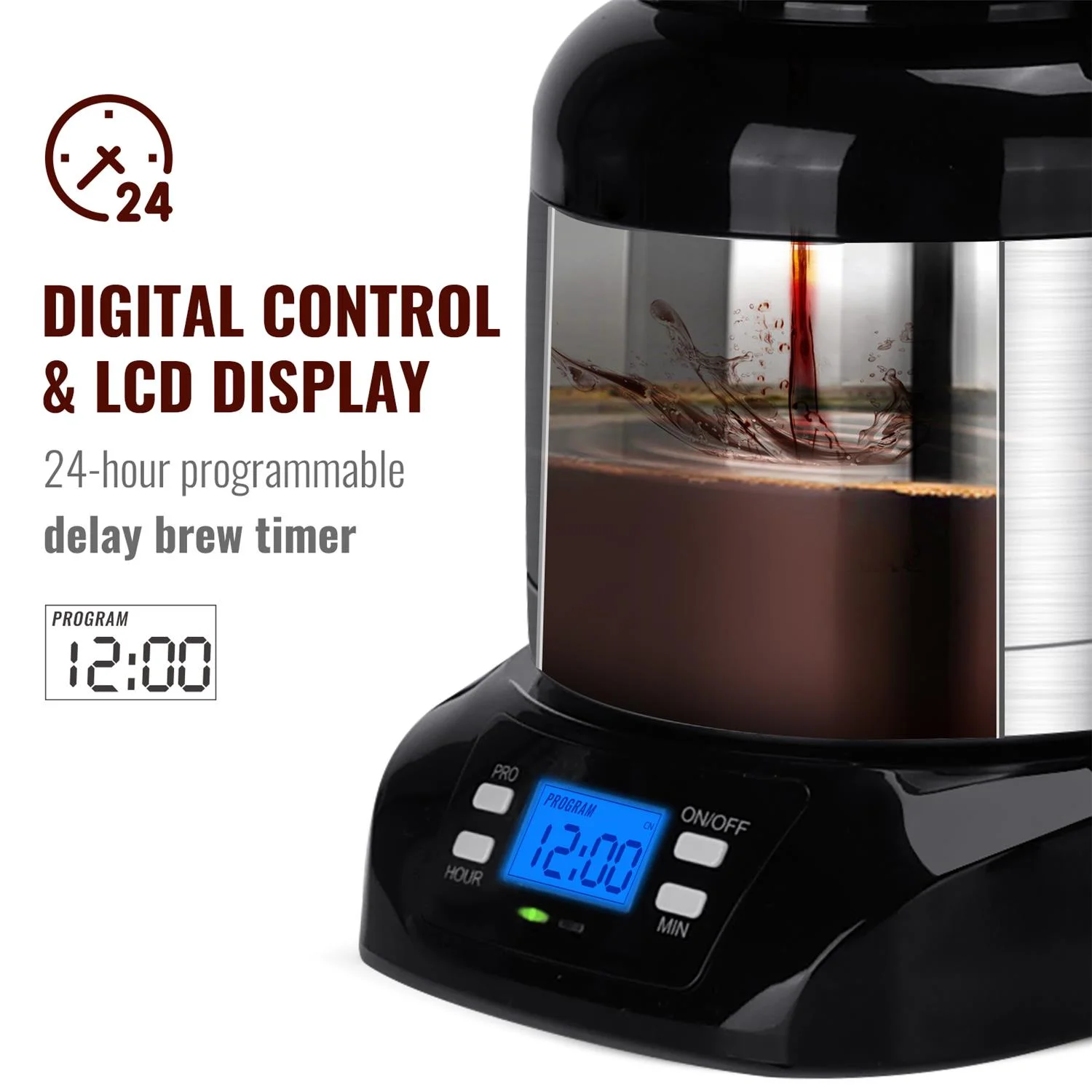 Aigostar 40oz Coffee Maker 8-10 cup, Stainless Steel Thermal Coffeemaker, Timer and Reusable Filter, Anti-Drip System
