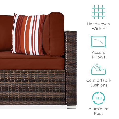 Best Choice Products 7-Piece Modular Outdoor Sectional Wicker Patio Conversation Set w/ 2 Pillows, Coffee Table, Cover Included - Gray/Navy