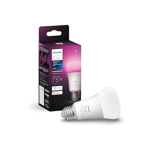 Philips Hue 75W A19 White and Color Ambiance LED Smart Color-Changing Bulb - Pack of 4 - E26 Indoor - Control with Hue App - Compatible with Alexa