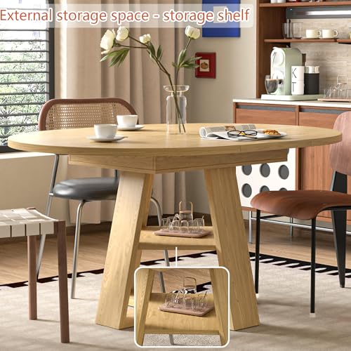 43.3in-59in Extendable Round Dining Table for 4-8,Modern Kitchen Oval Dining Table with Removable Leaves Space Saving