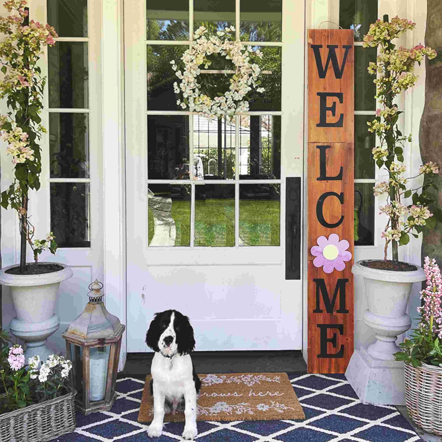Outdoor Welcome Sign for Front Porch Decor, Interchangeable Seasonal Icons Vertical Welcome Sign, Modern Farmhouse Decor for The Home