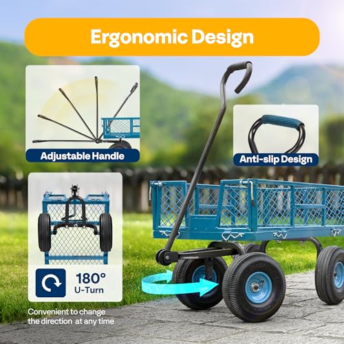 VIVOHOME Heavy Duty 880 Lbs Capacity Mesh Steel Garden Cart Folding Utility Wagon with Removable Sides and 4.10/3.50-4" Wheels 10 inch Tire (Black)
