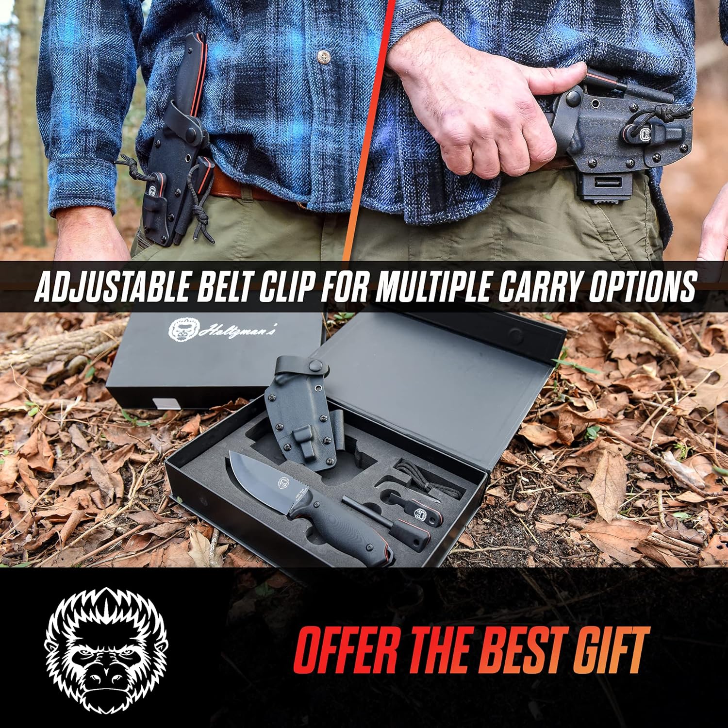 Bushcraft Survival Knife | Full Tang Fixed Blade Outdoor Camping Hunting Knife In Sheath Gift For Him | 1095 High Carbon Steel Knife Fire Starter