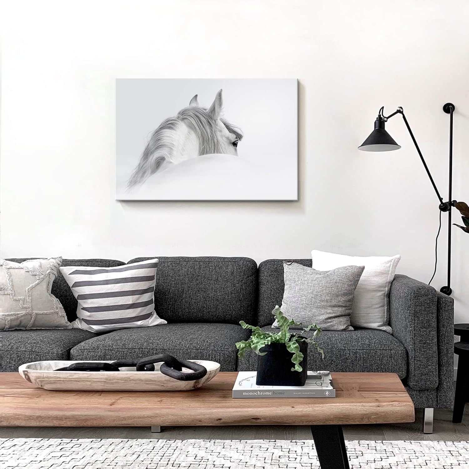 Bedroom Horse Canvas Wall Art: White Pony Picture Equestrian Print Large Modern Animal Portrait Artwork Contemporary Wildlife Painting for Bathroom